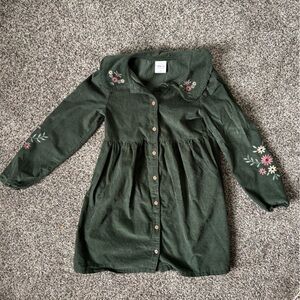 Floral Embroidered Green Kids Casual Dress